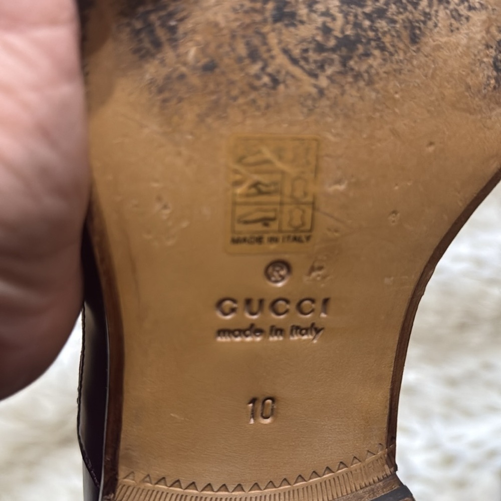 GUCCI Calfskin Web Bee Embroidered Mens Slip-On Brogue Wingtip Derby Shoes - Picture 12 of 12